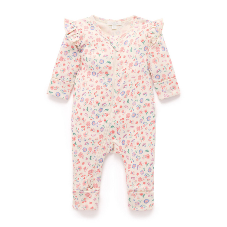 Purebaby Organic Floral Zip Growsuit - Floral Print