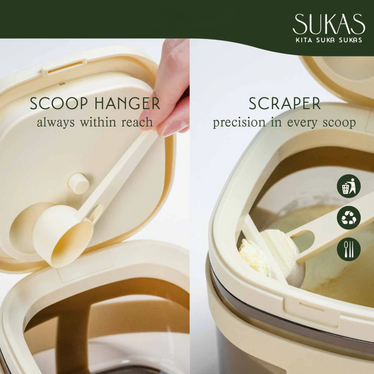 SUKAS Milk Powder Container Flip - Square Scraper & Date With Handle (800ml) (1200ml)