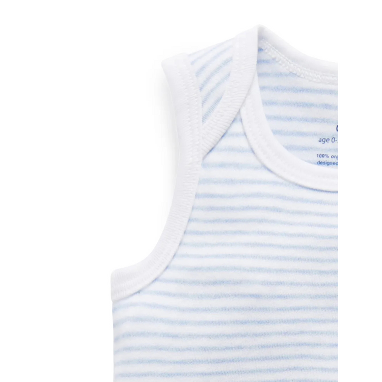 Purebaby 2 Pack Organic Singlet Bodysuit - Pale Blue Pack (Stripe / Polka Dot)
