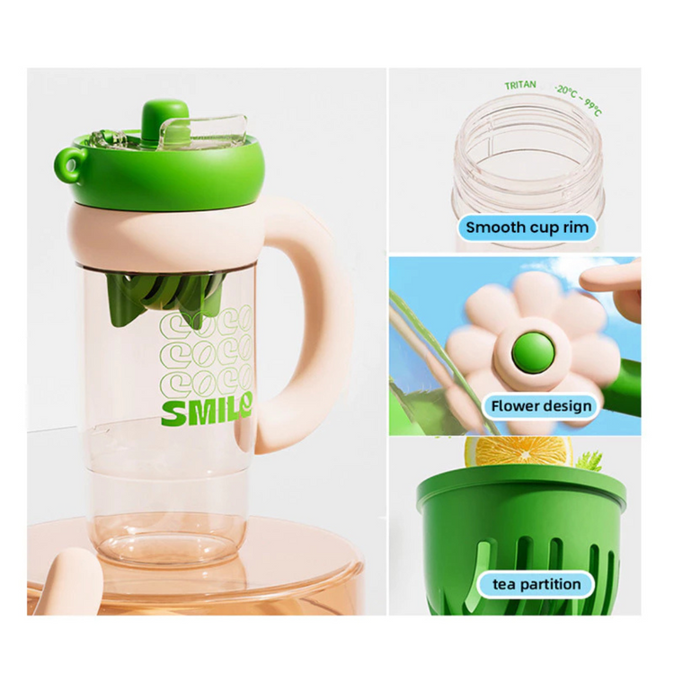 Cocosmile 8306 Flower Twirling Cup with Handle 1000ml - Pink Green