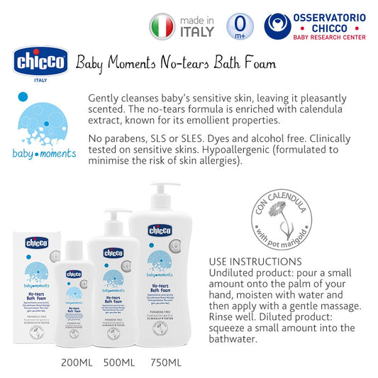 Chicco Baby Moments No-Tears Bath Foam 200ml ( 0m+ )
