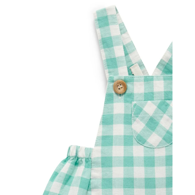Purebaby Organic Lagoon Gingham Linen Blend Overralls