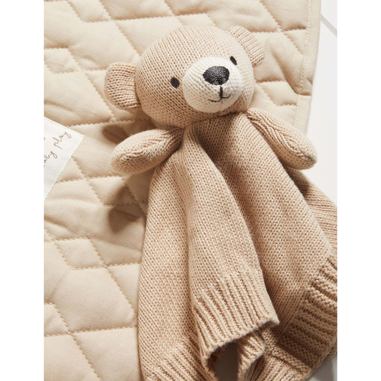 Purebaby Organic Camel Print Knitted Bear Comforter