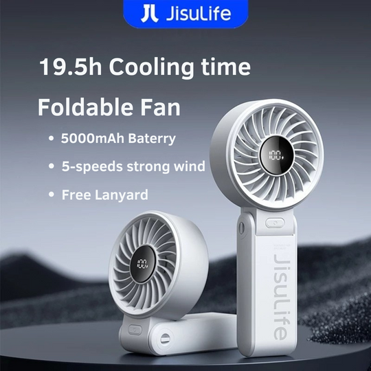 JisuLife Portable Handheld Fan Life7 (5000mAh) 19.5h cooling Foldable Hand Fans with 5 gears strong wind