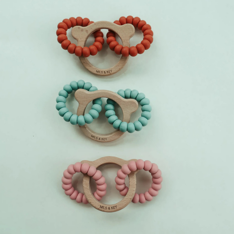 Mils and Key Wooden Bear Teether (3m+)