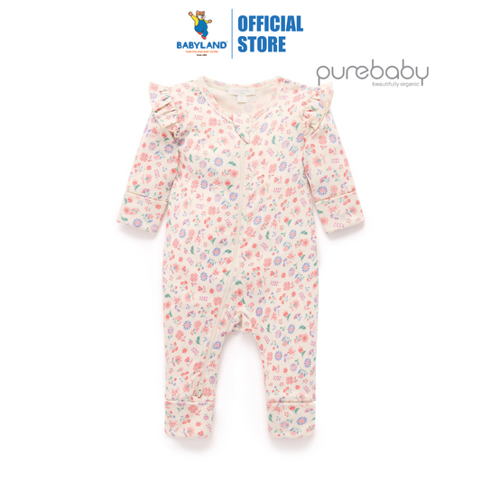 Purebaby Organic Floral Zip Growsuit - Floral Print