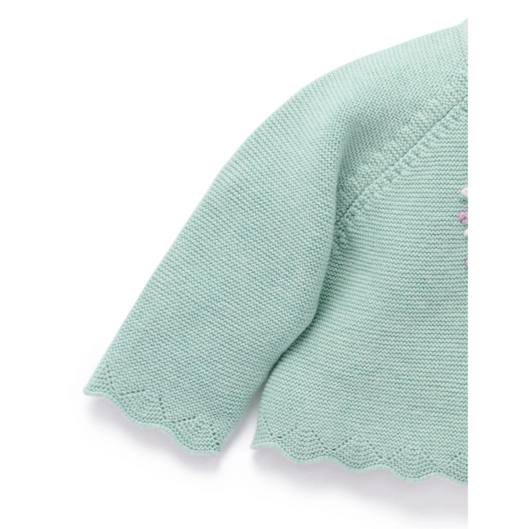 Purebaby Organic Hand Embroidered Cardigan - Sage Melange
