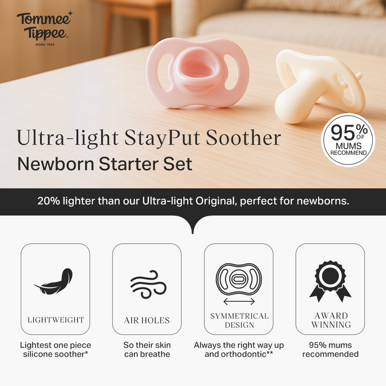 Tommee Tippee Ultra Light Stay Put Silicone Soother 2Pcs/Pack (Assorted)
