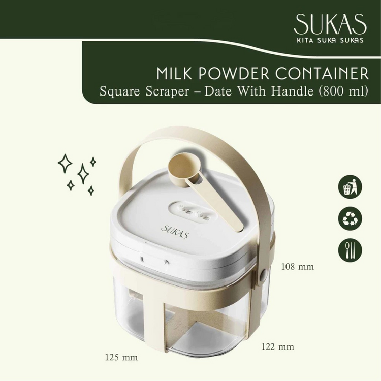 SUKAS Milk Powder Container Flip - Square Scraper & Date With Handle (800ml) (1200ml)
