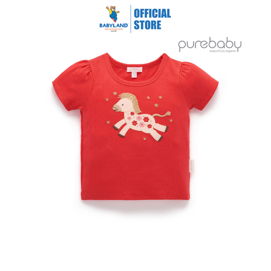 Purebaby Organic Leaping Horse Tee - Luna Red Print