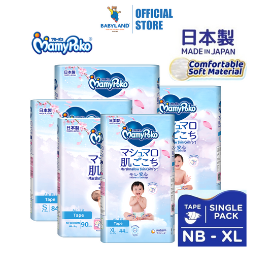 MamyPoko Air Fit Marshmallow Tape Super Premium Baby Diapers - NB90/S84/M64/L54/XL44