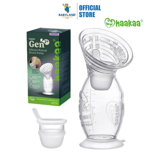 Haakaa Gen.2+ Plus Silicone Manual Breast Pump with SpillGUARD Insert Upgraded ComfortCARE Sensitive with Stopper
