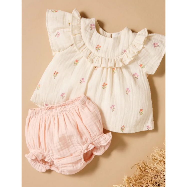 Purebaby Organic Cloud Sprig Broderie Emb Bloomer set 1Y (12-18M)