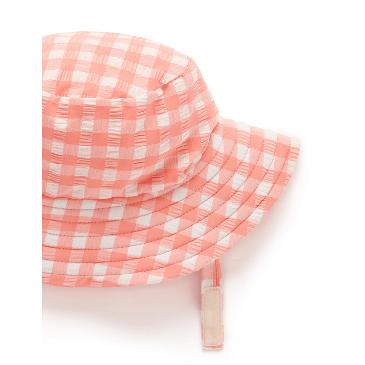 Purebaby Organic Broad Brim Swim Hat - Coral Gingham