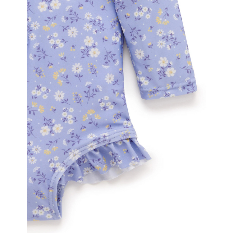Purebaby Organic Long Sleeve Swimsuit Blue Daisy Print