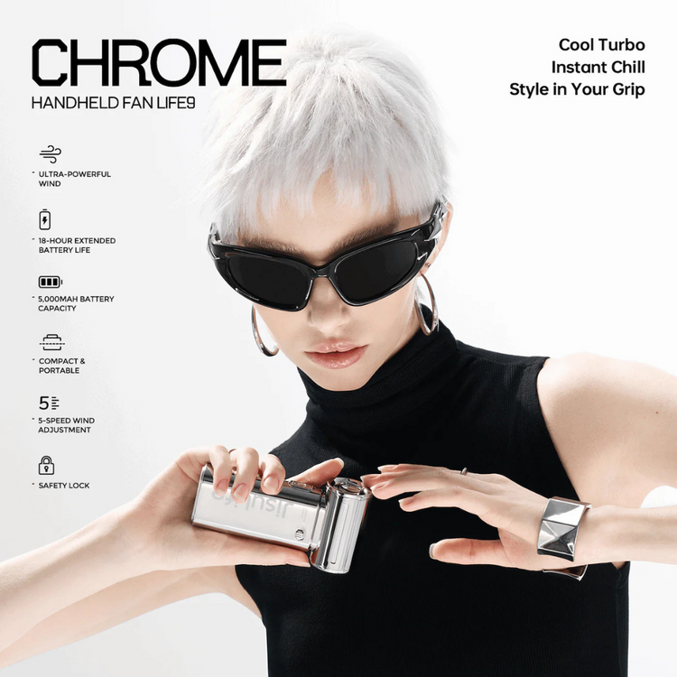 【New Limited Edition】JisuLife Handheld Fan Life9 - Chrome (5000mAh) Silver-Plated With Gift Box