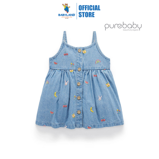 Purebaby Organic Denim Friendship Broderie Print Chambray Broderie Dress