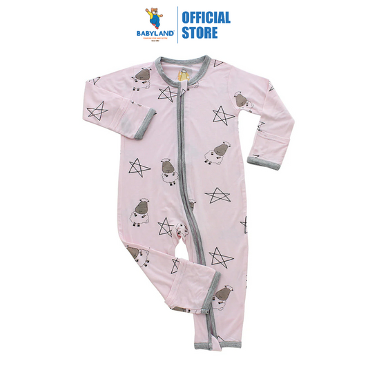 Baa Baa Sheepz Romper Zip Big Star & Sheepz Pink with Grey Border
