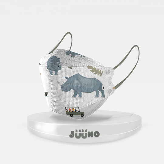 Juuno Kids Mask KF94 Safari Rhino 10'S - Brown | Protective 4Layer Protective >98% 3D Mask