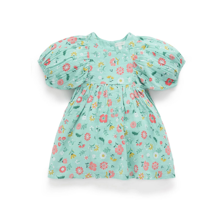 Purebaby Organic Guava Floral Gathered Dress