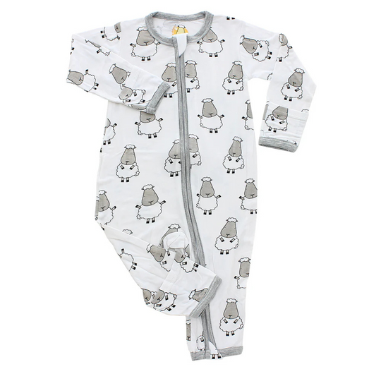 Baa Baa Sheepz Romper Zip Big Sheepz White with Grey Border ( 6 - 12 months )
