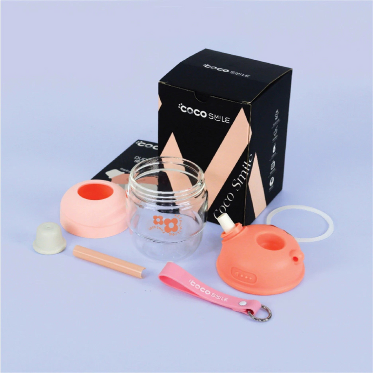Cocosmile 8323 Coco Dudu Straw Glass Cup 450ml - Pink