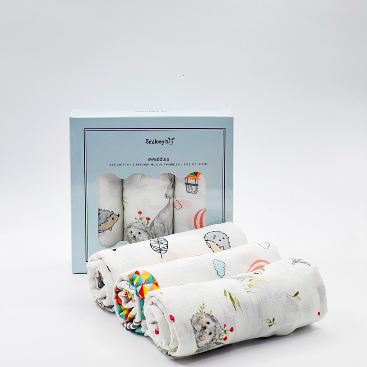 Smileey's 100% Cotton Muslin Swaddle 120x120 Assorted