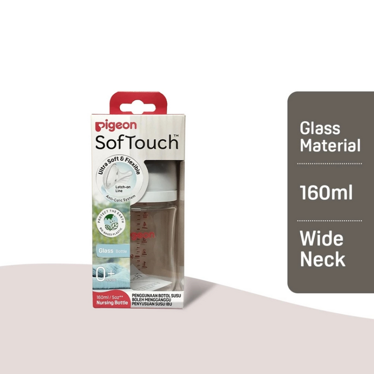 Pigeon SofTouch Wide-Neck Glass Nursing Bottle (160ml/240ml)