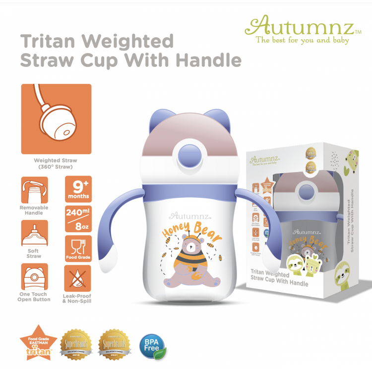 Autumnz Tritan Weighted Straw Cup with Handle 240ml