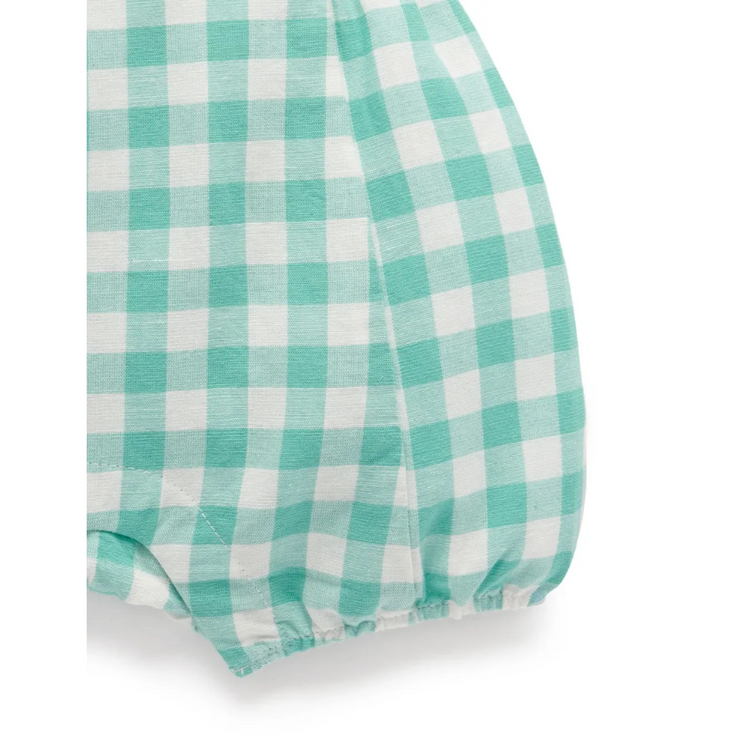 Purebaby Organic Lagoon Gingham Linen Blend Overralls