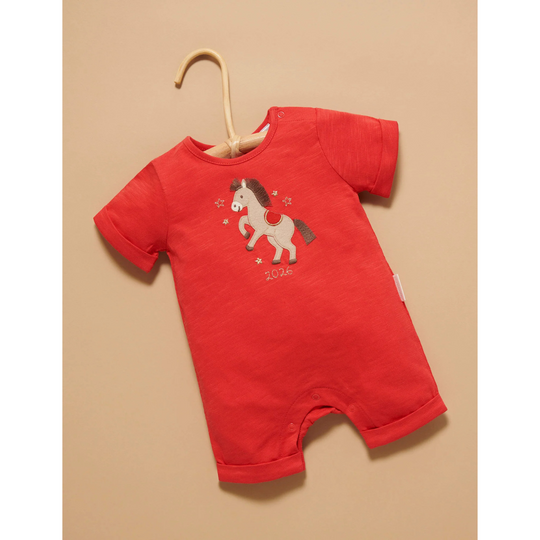 Purebaby Organic Little Horse Growsuit - Luna Red Print