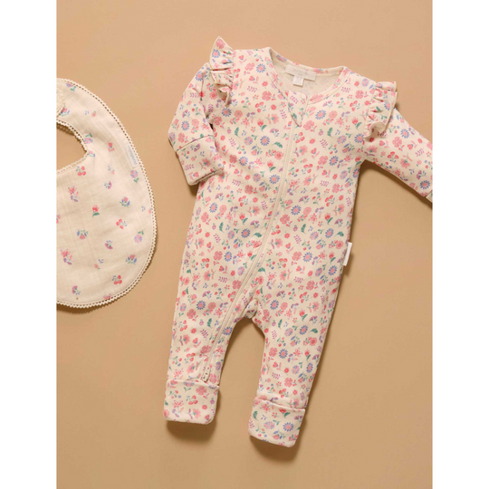 Purebaby Organic Floral Zip Growsuit - Floral Print
