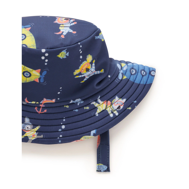 Purebaby Organic Broad Brim Swim Hat - Submarine Print