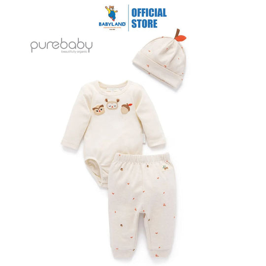Purebaby Organic 3 Piece Gift Set - Oak Leaf Print