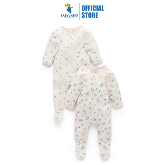 Purebaby Organic Cherry Blossom 2 Pack Zip Growsuit