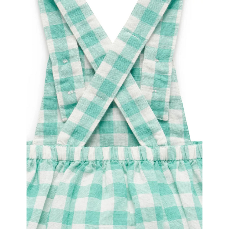 Purebaby Organic Lagoon Gingham Linen Blend Overralls