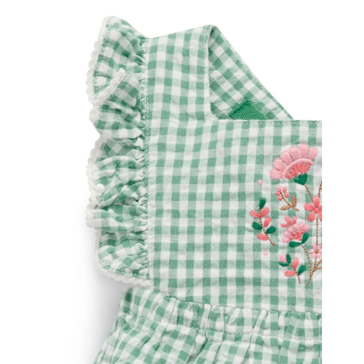 Purebaby Organic Iguana Gingham Frida Gingham Romper