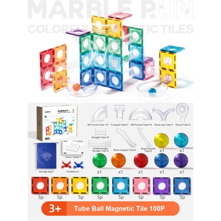 Mideer Colorful Magnetic Tiles - Marble Run 100PCS (3Y+)