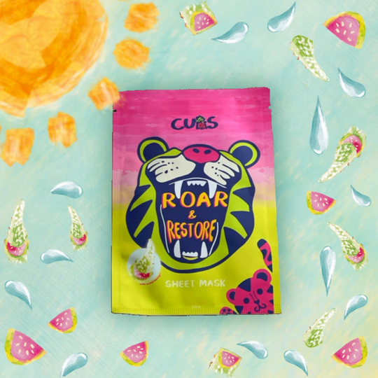 CUBS Roar & Restore Sheet Mask - gentle and hydrating sheet mask formulated with WatermeloeTM