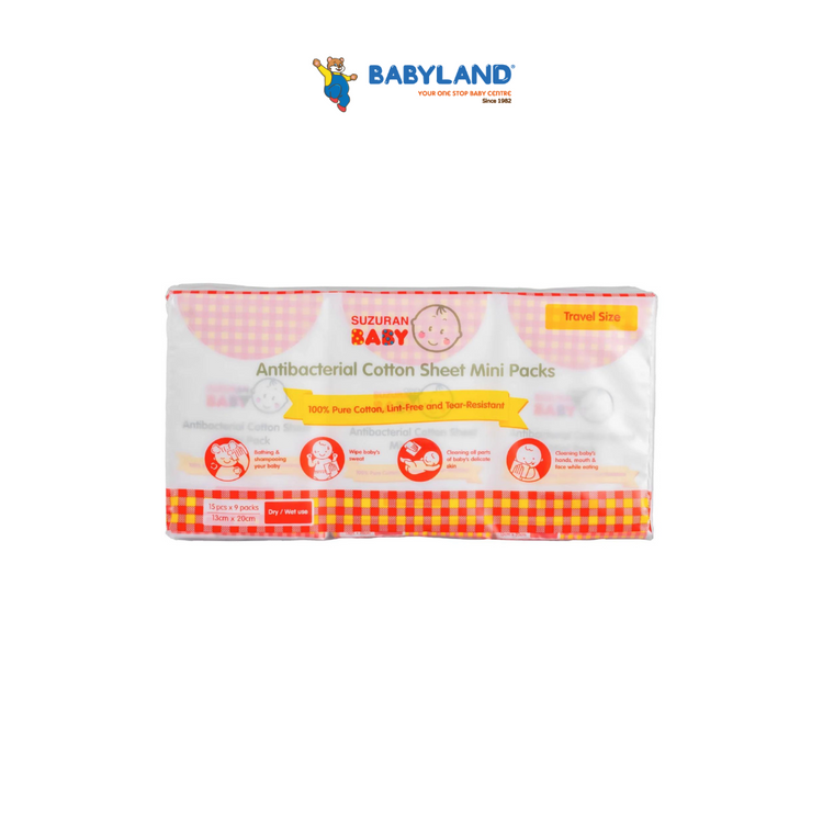 Suzuran Baby Antibacterial Cotton Sheet Mini Pack 15pcs - 9 pkts