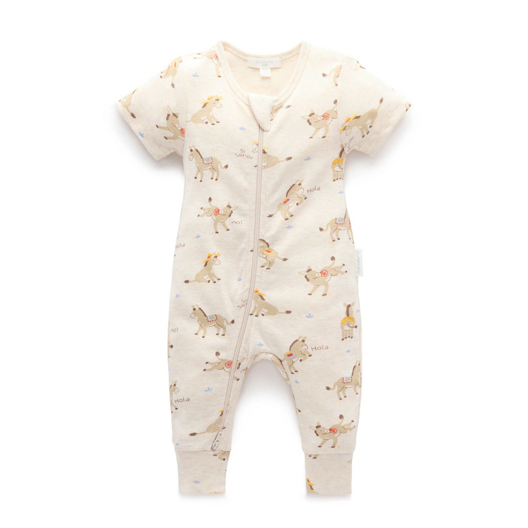 Purebaby Organic Rib Short Sleeve Zip Growsuit - Si Senor