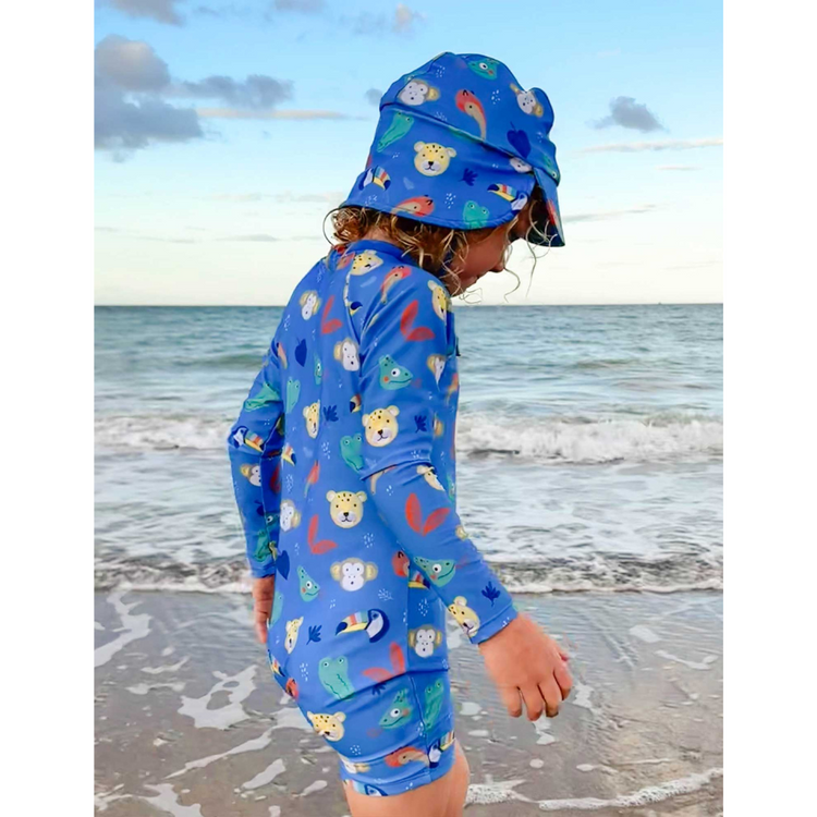 Purebaby Organic Jungle Faces Long Sleeve Rashie Sunsuit