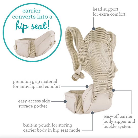 Infantino 300159 Hip Rider Airy 5-In-1 Hip Seat Carrier Suitable For Baby From 3 Months Up To 20.4KG