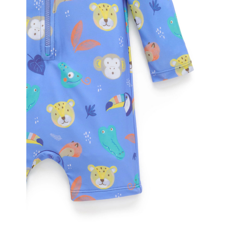 Purebaby Organic Jungle Faces Long Sleeve Rashie Sunsuit