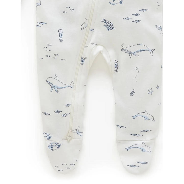 Purebaby Organic Zip Growsuit - Vanilla Nautical