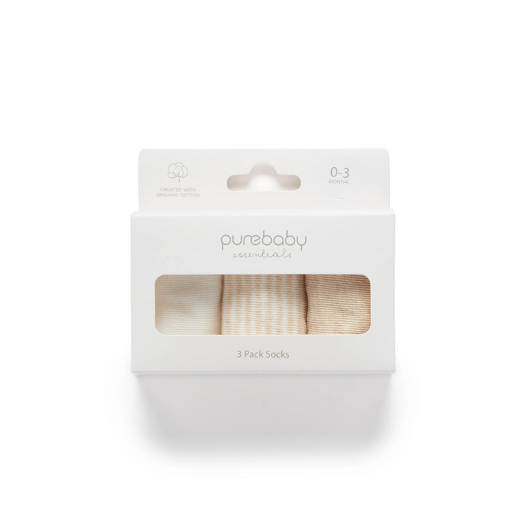 Purebaby 3 Organic Sock Pack - Wheat Melange & Vanilla