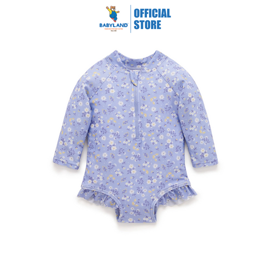 Purebaby Organic Long Sleeve Swimsuit Blue Daisy Print