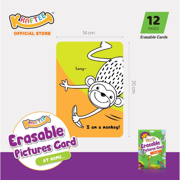 Kraftee Erasable Pictures Card - At Zoo with 12ct Washable Crayons