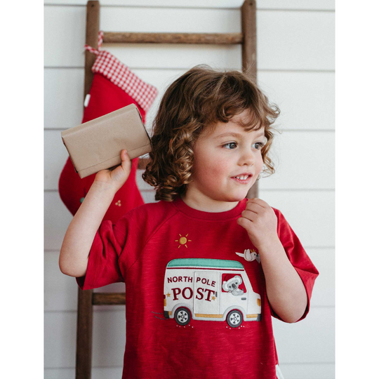 Purebaby Organic Christmas Postal Van Tee - Christmas Red Print