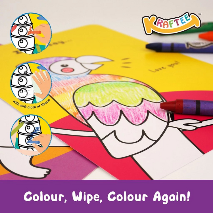 Kraftee Erasable Pictures Card - At Home with 12ct Washable Crayons